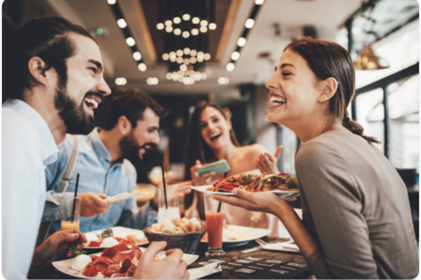 Happy people at a restaurant